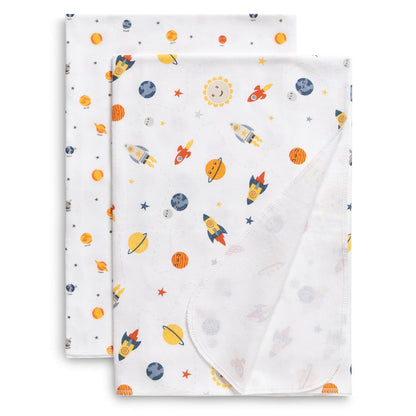 Delta Children 100% Cotton Flannel Baby Receiving Blankets for Girls and Boys – 30X30 Inches (Pack of 2), Space Exploration