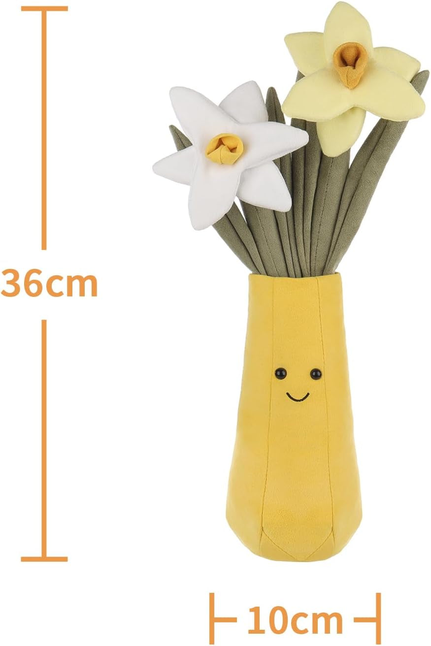 Apricot Lamb Potted Flower Plush Narcissus Vase Plant Stuffed Animals for Kids, Soft Cute Plushies Toys for Baby Girl and Boy, Fluffy Potted Flower Narcissus Vase Plant 14.2 Inches