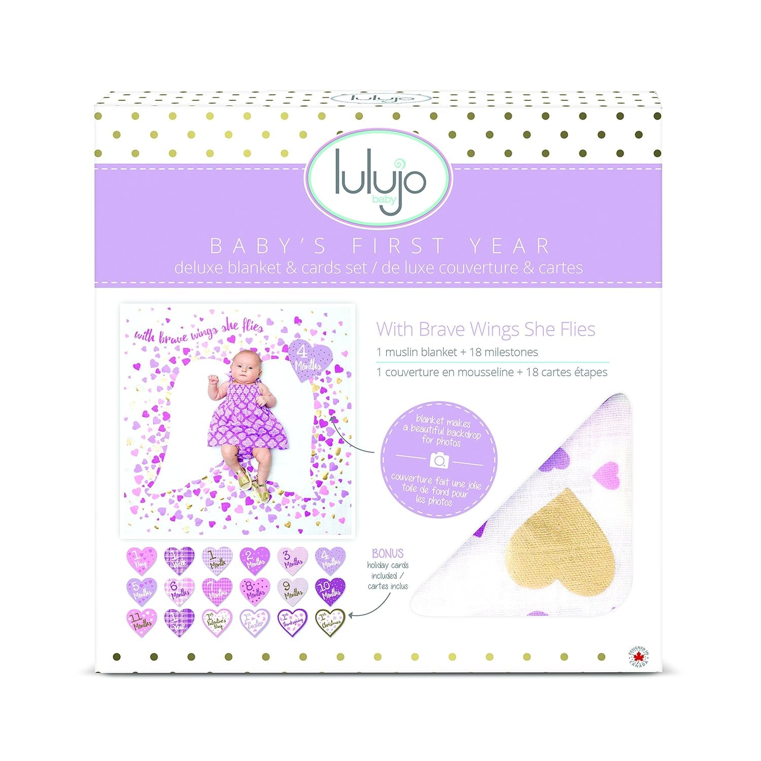 Lulujo Baby First Year Milestone Blanket and Cards Set, with Brave Wings