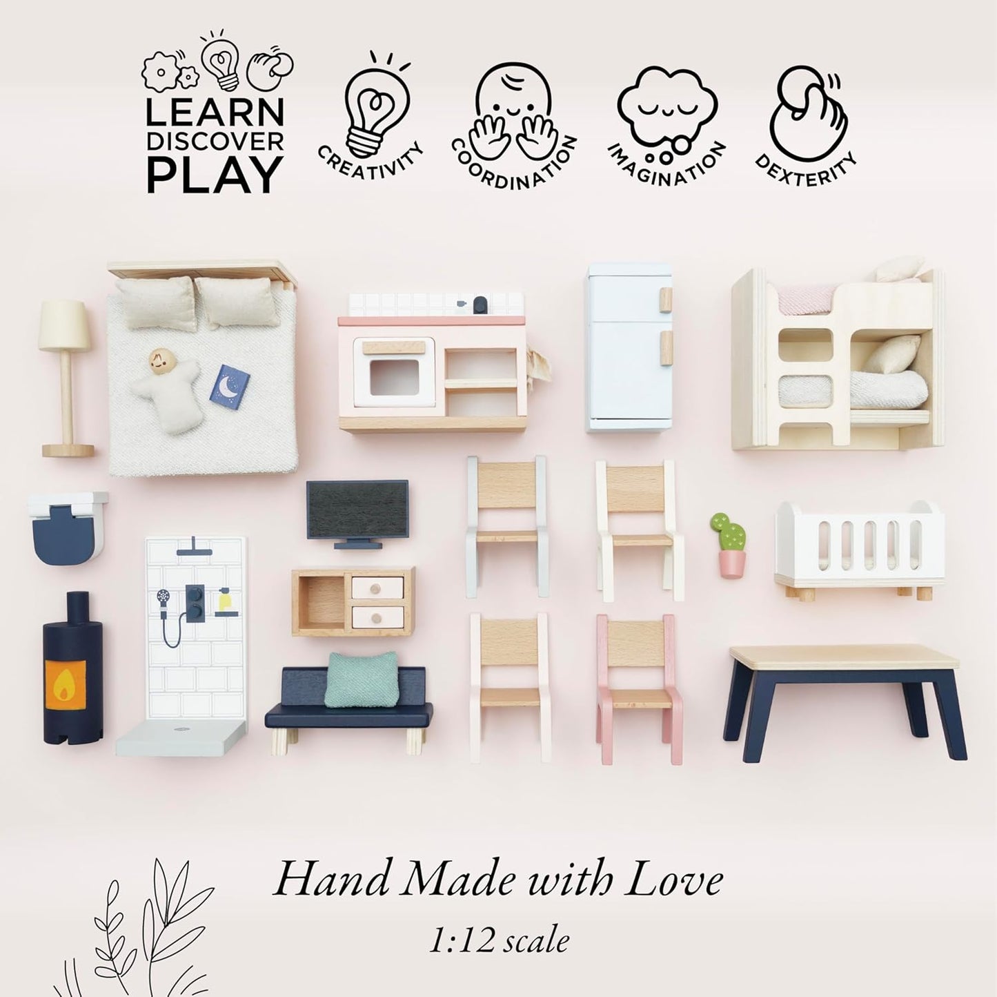 Le Toy Van - Wooden Dolls House Full Starter Furniture & Accessories Play Set for Dolls Houses | Girls or Boys Dolls House Furniture Sets - Suitable for Ages 3+