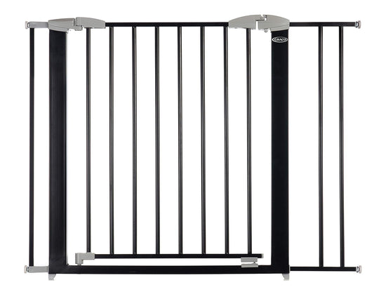 Graco Safe N' Secure Walk-Through Metal Safety Gate (Black) - Expands from 28.75-42 Inches, 30 Inches Tall, Includes 3 Extensions, Pressure Mounted Walk Thru Baby Gate, Perfect for Children and Pets