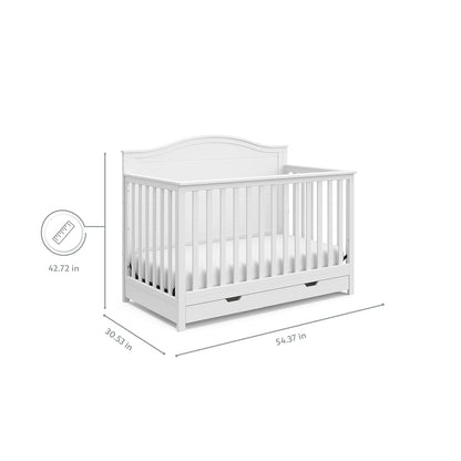 Storkcraft Moss 5-In-1 Convertible Crib with Drawer (White) – GREENGUARD Gold Certified, Crib with Drawer Combo, Includes Full-Size Nursery Storage Drawer, Converts to Toddler Bed and Full-Size Bed