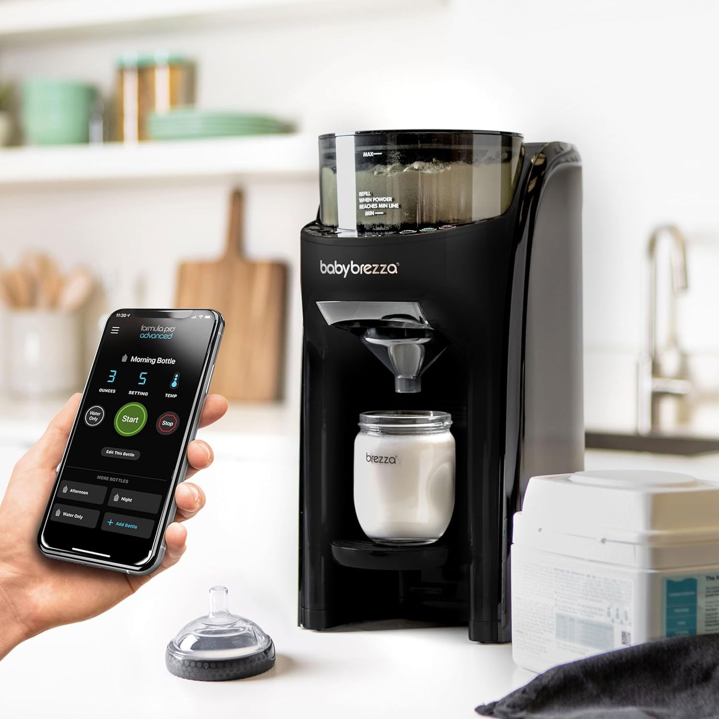 Baby Brezza Formula Pro Advanced Wifi Formula Dispenser - Automatically Mix a Warm Formula Bottle from Your Phone Instantly – Easily Make Bottle with Automatic Powder Blending Machine, White