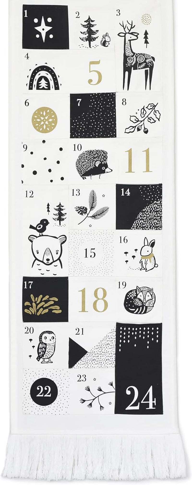 Wee Gallery Christmas Countdown Advent Calendar, Fabric, Festive Animals Designs - 24 Pockets, Natural Organic Cotton, Reusable Quality, Xmas Holiday Wall Decoration and Storage Bag (Large 40X14 Inch)