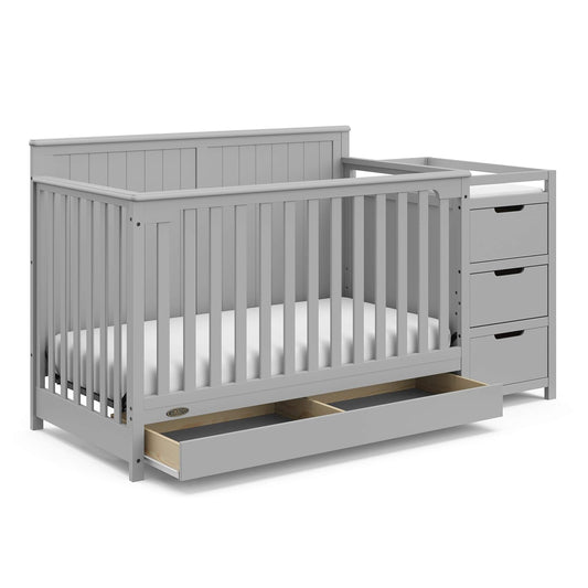 Graco Hadley 5-In-1 Convertible Crib and Changer with Drawer (Pebble Gray) – Crib and Changing-Table Combo with Drawer, Includes Changing Pad, Converts to Toddler Bed, Daybed and Full-Size Bed