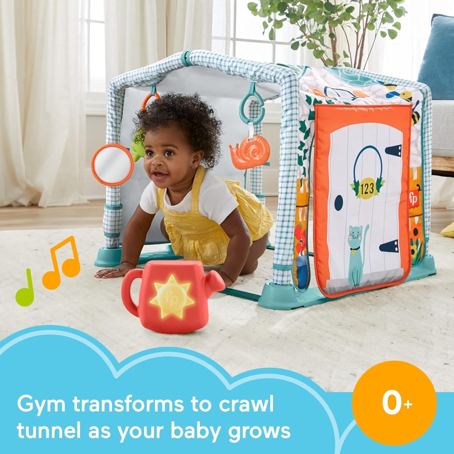 Fisher-Price Baby Playmat 3-In-1 Crawl & Play Activity Gym, Cottage Theme with Tunnel & Developmental Toys for Newborns 0+ Months