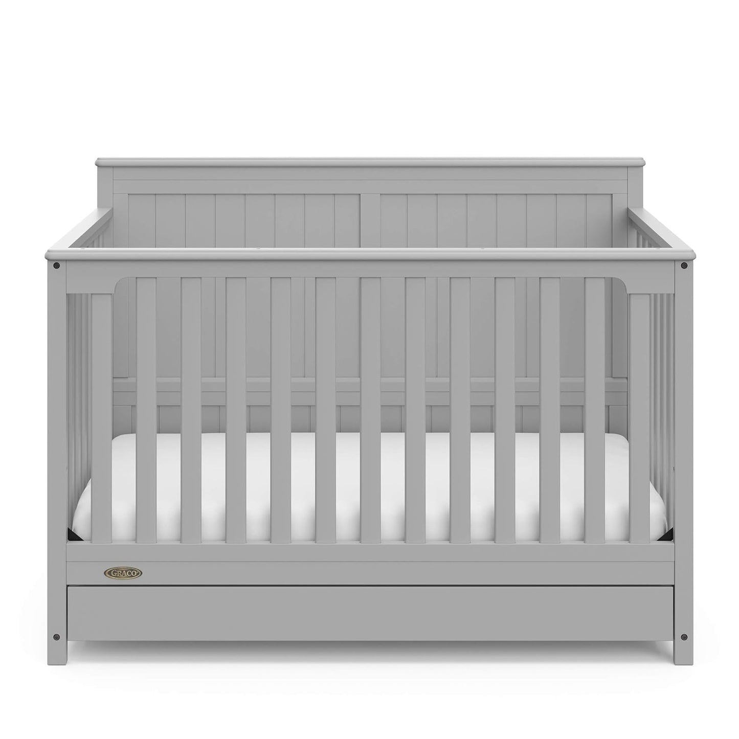 Graco Hadley 5-In-1 Convertible Crib with Drawer (Pebble Gray) – GREENGUARD Gold Certified, Crib with Drawer Combo, Full-Size Nursery Storage Drawer, Converts to Toddler Bed, Daybed