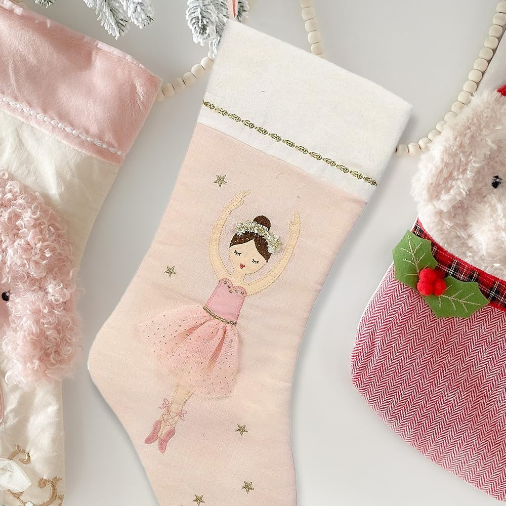 MON AMI Ballerina Christmas Stocking – 21” |Perfect for Monogramming, Christmas Décor, Christmas Socks & Decorations, for Family & Kids