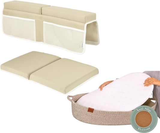 Comfortable Bath Kneeler and Elbow Rest Pad (Beige) and Baby Changing Basket with anti Slip Bottom Bundle