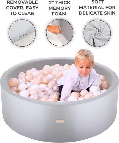 Foam Ball Pit for Toddlers and Babies (35.5”) & Baby Sensory Soft Book Bundle