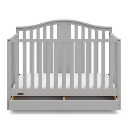 Graco Solano 4-In-1 Convertible Crib with Drawer (Pebble Gray) – GREENGUARD Gold Certified, Crib with Drawer Combo, Includes Full-Size Nursery Storage Drawer, Converts to Toddler Bed and Full-Size Bed