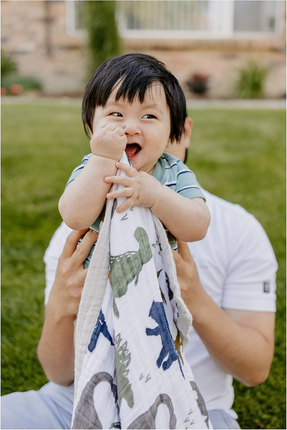 Little Unicorn Dino Friends Cotton Muslin Quilt Receiving Blanket | 100% Cotton | Super Soft | Babies and Toddlers | 30” X 40” | Machine Washable