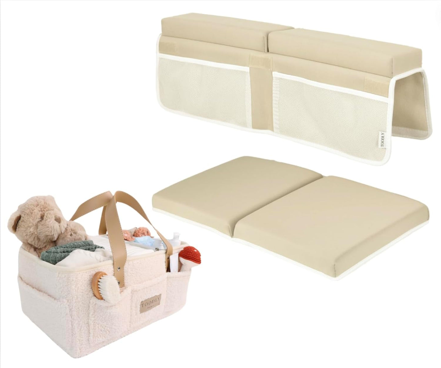 Bath Kneeler and Elbow Rest Pad (Beige) & Sherpa Baby Diaper Caddy Organizer Bundle