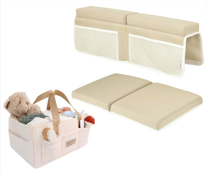 Bath Kneeler and Elbow Rest Pad (Beige) & Sherpa Baby Diaper Caddy Organizer Bundle