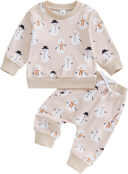 Toddler Baby Boy Girl Christmas Outfits Truck Tree Print Long Sleeve Sweatshirts Pants Fall Infant 2Pcs Clothes