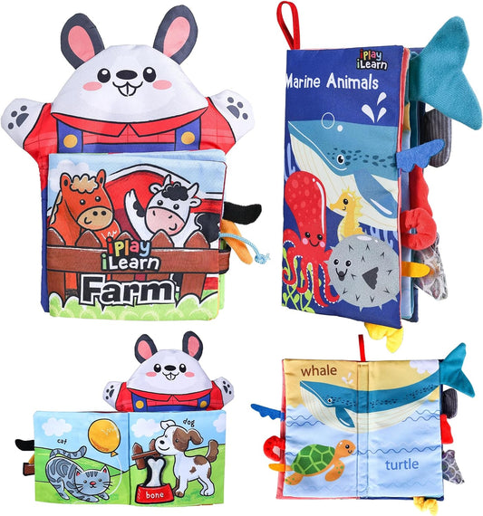 Iplay, Ilearn Baby Cloth Books 6-12 Month, Infant Soft Touch Feel Marine Farm Animal Fabric Book Set, Newborn Carseat Crib Crinkle Toy, Babies Birthday Gifts 9 18 24 Month 1 2 3 Year Toddler Boy Girl