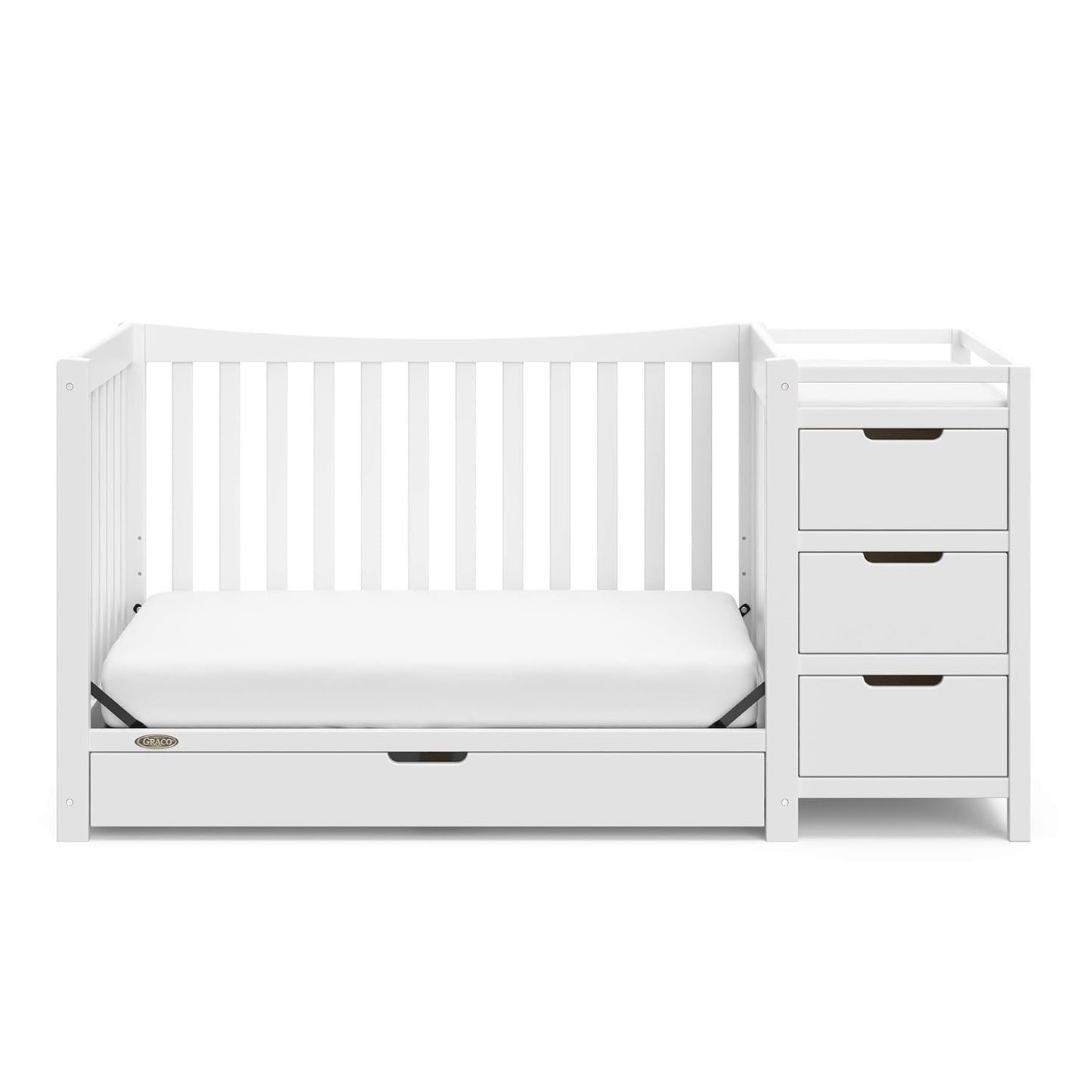 Graco Remi 4-In-1 Convertible Crib & Changer with Drawer (White) – GREENGUARD Gold Certified, Crib and Changing-Table Combo, Includes Changing Pad, Converts to Toddler Bed, Full-Size Bed