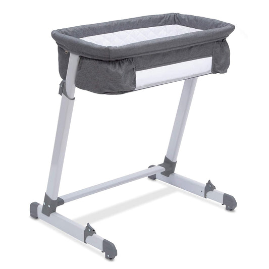 Simmons Kids by the Bed City Sleeper Bassinet - Adjustable Height Portable Crib with Wheels & Airflow Mesh, Grey Tweed