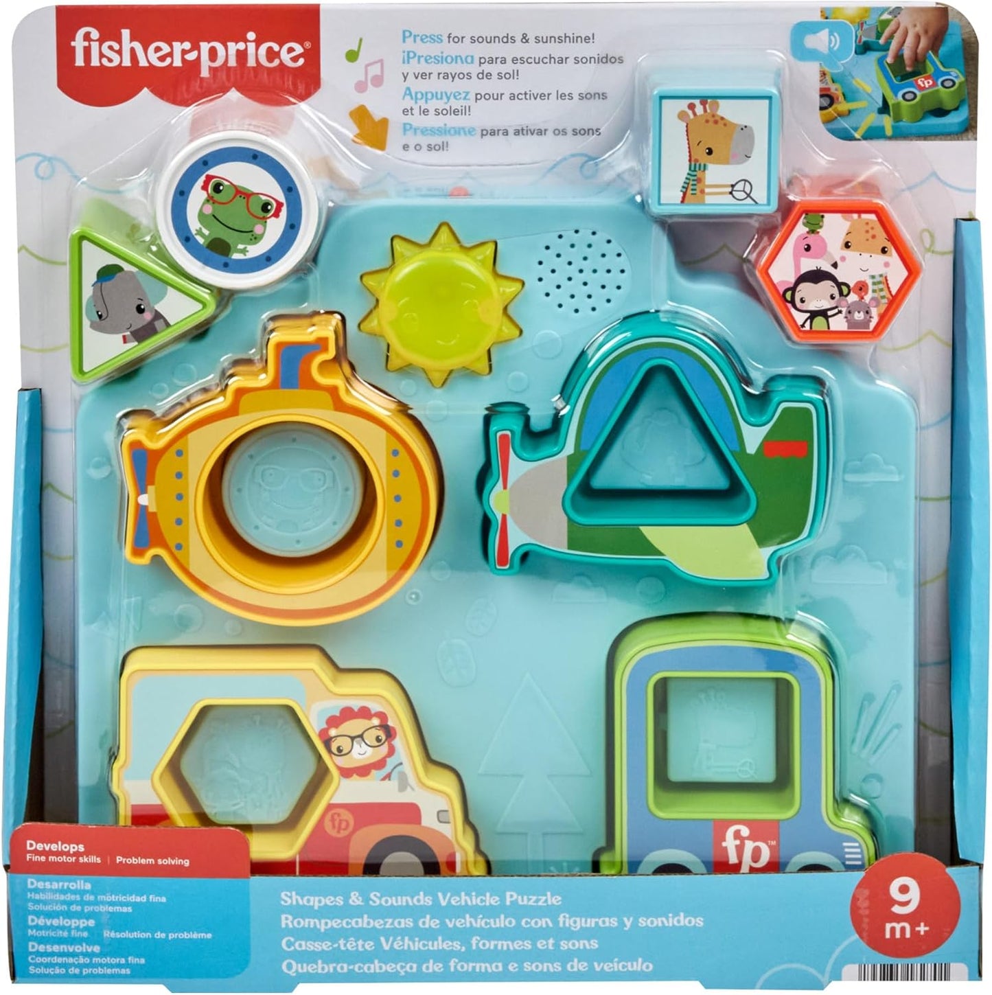 Fisher-Price Baby Sorting Toy Shapes & Sounds Vehicle Puzzle with Music & Lights for Fine Motor Play, Ages 9M+