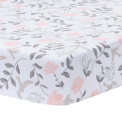 Lambs & Ivy Petals Gray/Pink Sateen Cotton Floral 3-Piece Baby Crib Bedding Set