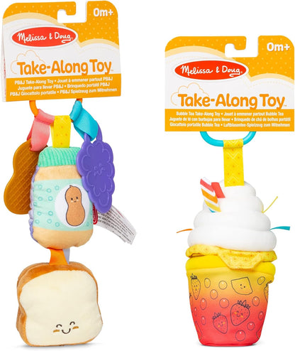 Melissa & Doug Multi-Sensory Take-Along Clip-On Infant Toy 2-Pack (PB&J and Bubble Tea)