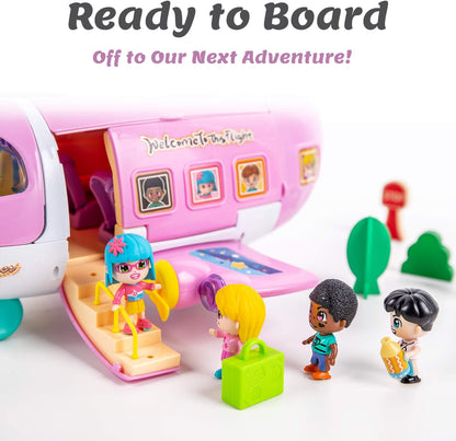 Iplay, Ilearn Airplane Doll House Playset, Girls Dollhouse Pretend Play Set, Toddler Pink Dream Jet Plane Toy Accessory W/ 5 Mini People Furniture, Imaginative Birthday Gifts for 3 4 5 6 Year Old Kid