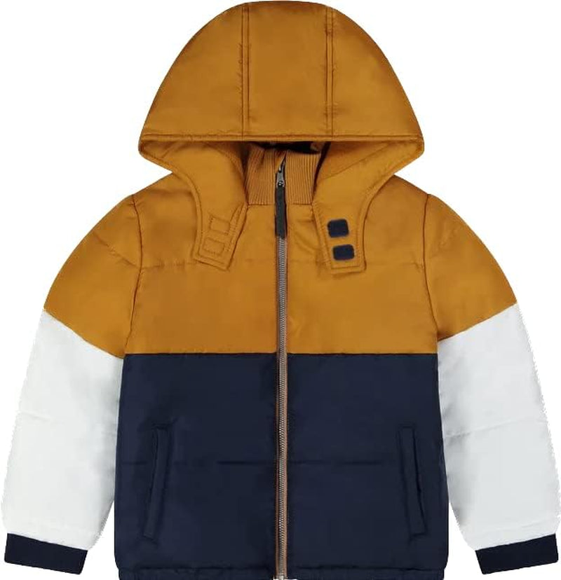 Andy & Evan Boys' Colorblocked Puffer Winter Jacket, Winter and Fall Weather Coats for Kids, Tan Navy or Red