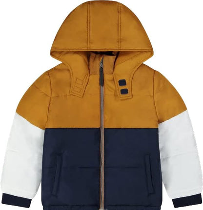 Andy & Evan Boys' Colorblocked Puffer Winter Jacket, Winter and Fall Weather Coats for Kids, Tan Navy or Red