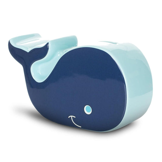 DEMDACO Smiling Whale Navy Blue Earthenware Children'S Coin Money Bank