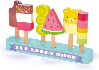 Tender Leaf Toys - Ice Lolly Shop - 13 Pieces Pretend Food Play Toy with 6 Wooden Popsicles Ice Cream Bars - Encourage Role Play and Develops Social Skills for Children - Age 3+