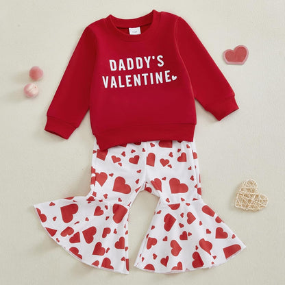 Dcohmch Daddys Valentine Baby Girl Outfit Long Sleeve Sweatshirt with Heart Flare Pants Toddler Valentines Day Outfits