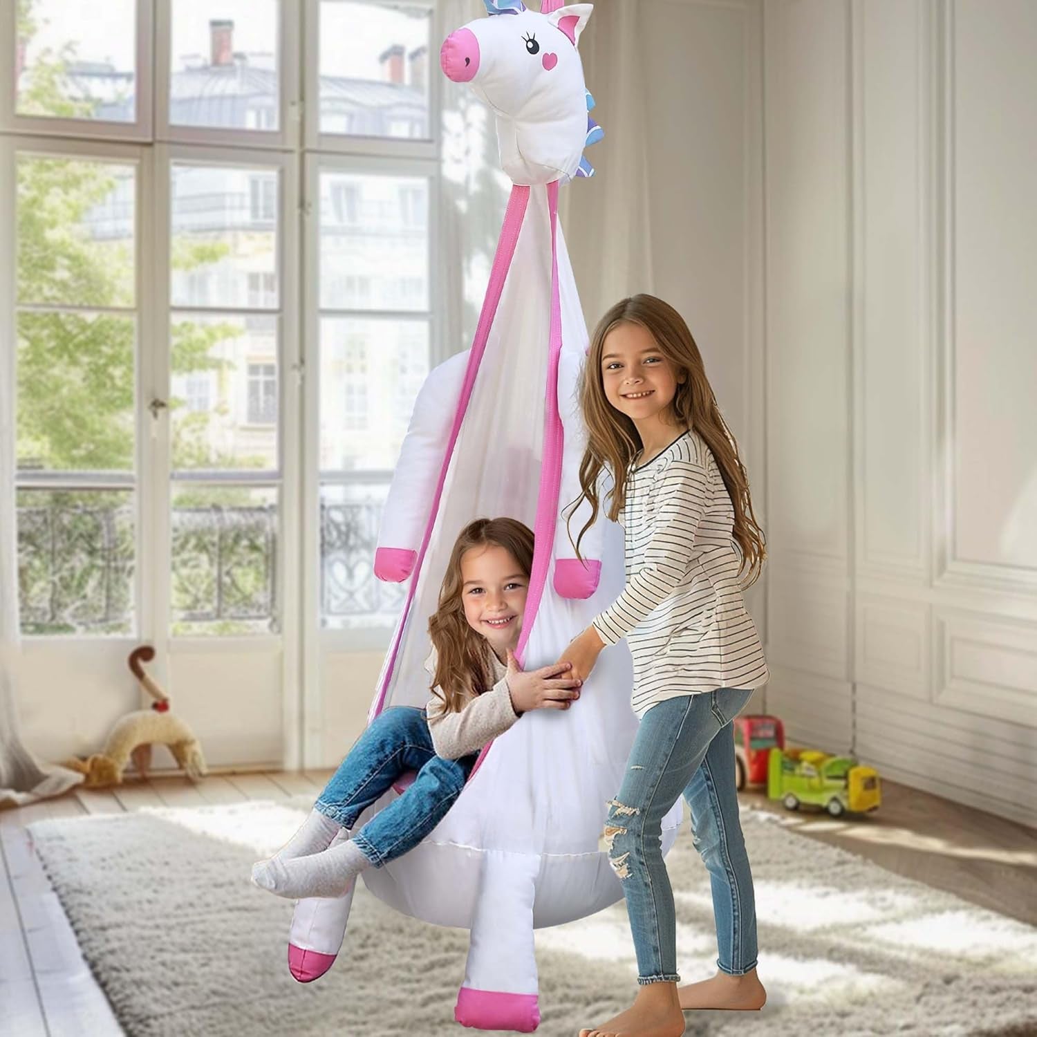 Iplay, Ilearn Kids Pod Swing Set, Toddler Girl Unicorn Swing Toys, Child Porch Hammock, Hanging Tree Tent for Indoor Outdoor Backyard Playground, Sensory Birthday Autism Gift Kit 3 4 5 6 7 8 Years Old