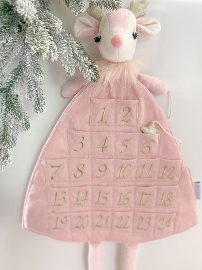 MON AMI Holiday Reindeer Inspired Soft Plush Advent Countdown to Christmas Calendar, Wall Hanging, Christmas Decor, Fabric Calendar, Home & Office Decoration, 26IN, Pink