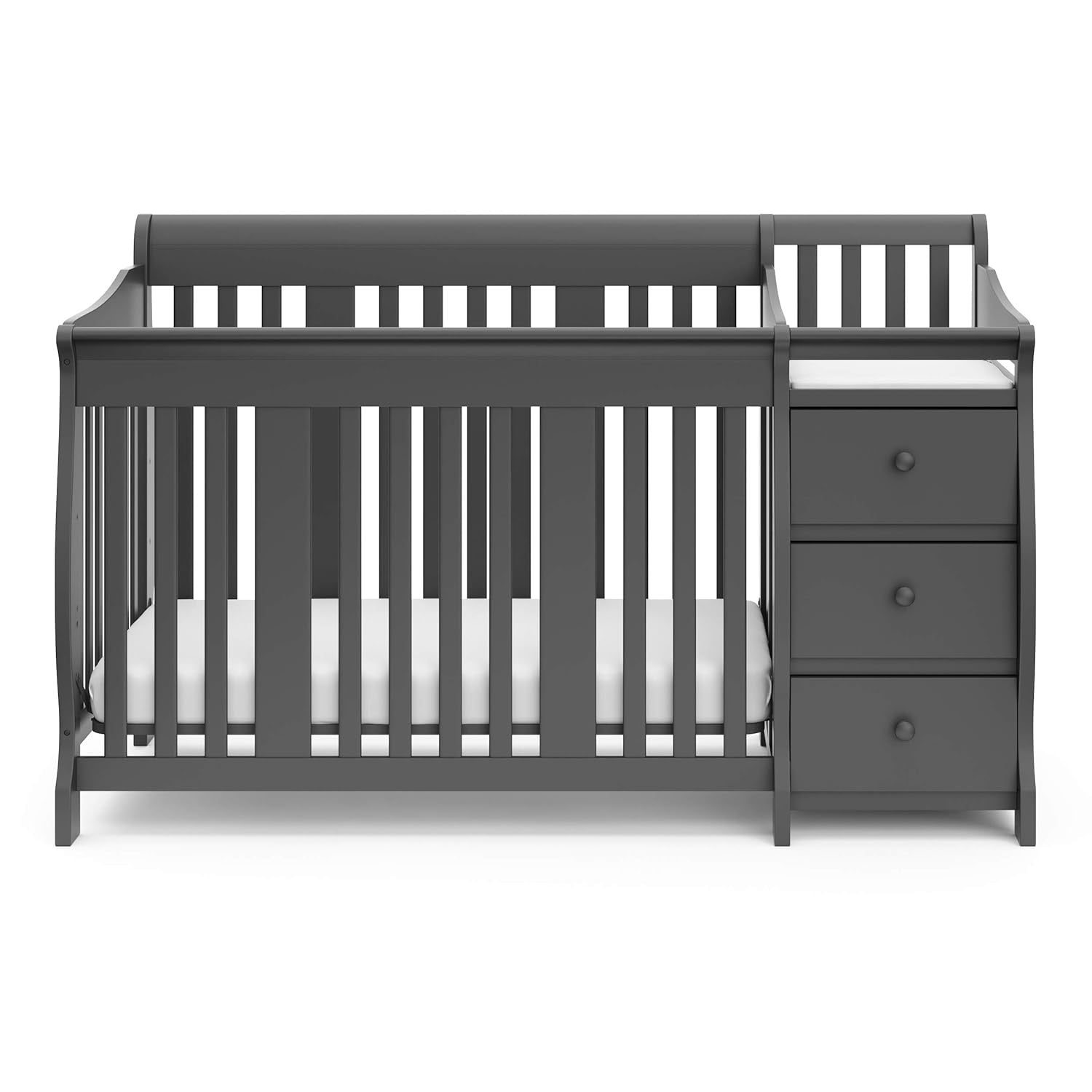 Storkcraft Portofino 5-In-1 Convertible Crib and Changer (Gray) – Crib and Changing Table Combo with Drawer, Converts to Toddler Bed, Daybed and Full-Size Bed, Storage Drawer