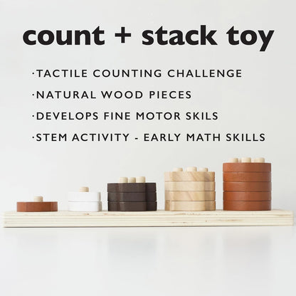 Wee Gallery Count & Stack Toy - Woodland, Classic Wooden Toys for Motor Skills, Number Learning, Educational, Puzzle, Problem Solving Skills for Baby, Toddler, Kids, Safe & Natural Materials