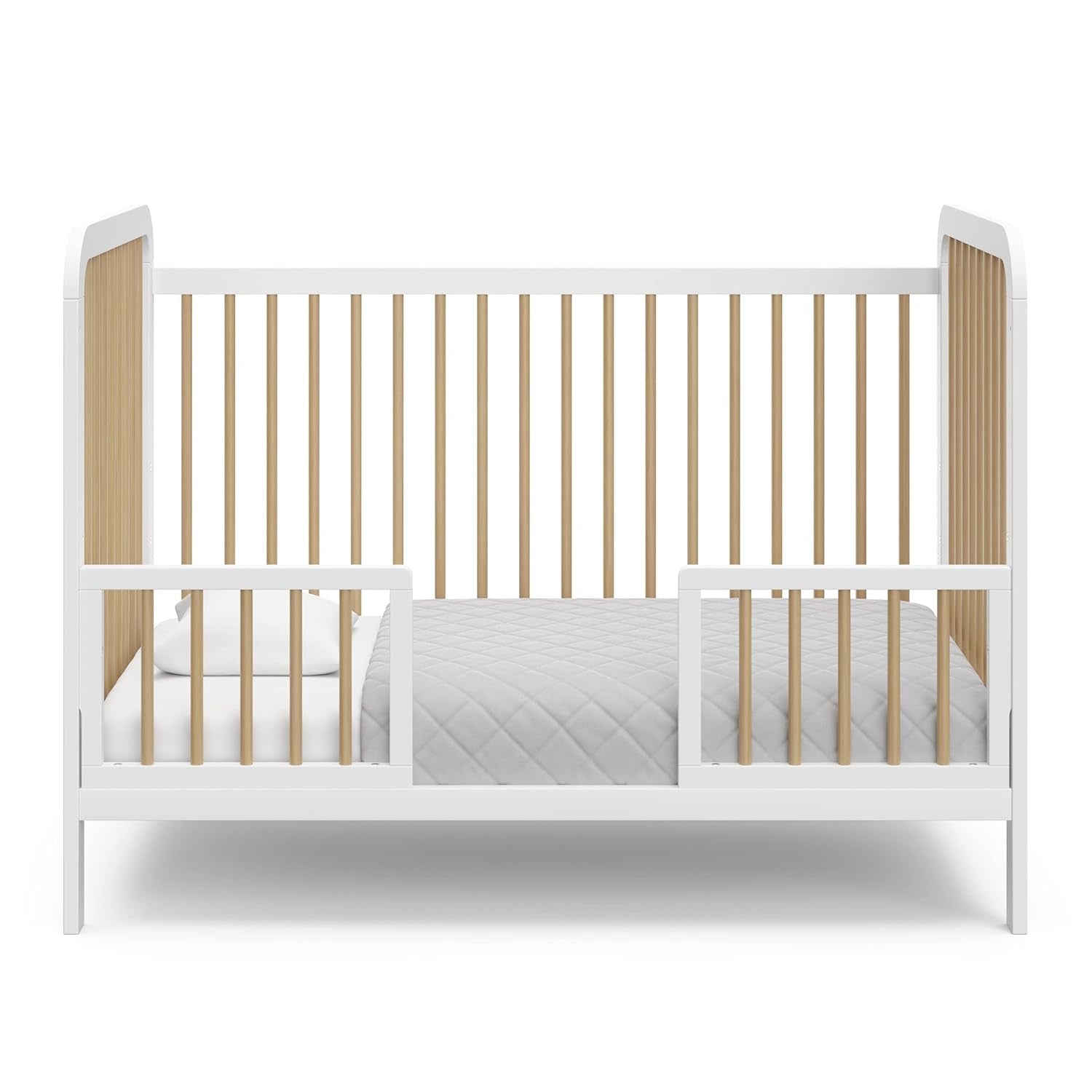 Storkcraft Pasadena 3-In-1 Convertible Crib (White with Driftwood) – GREENGUARD Gold Certified, Converts to Daybed and Toddler Bed, Fits Standard Full-Size Crib Mattress, Adjustable Mattress Height