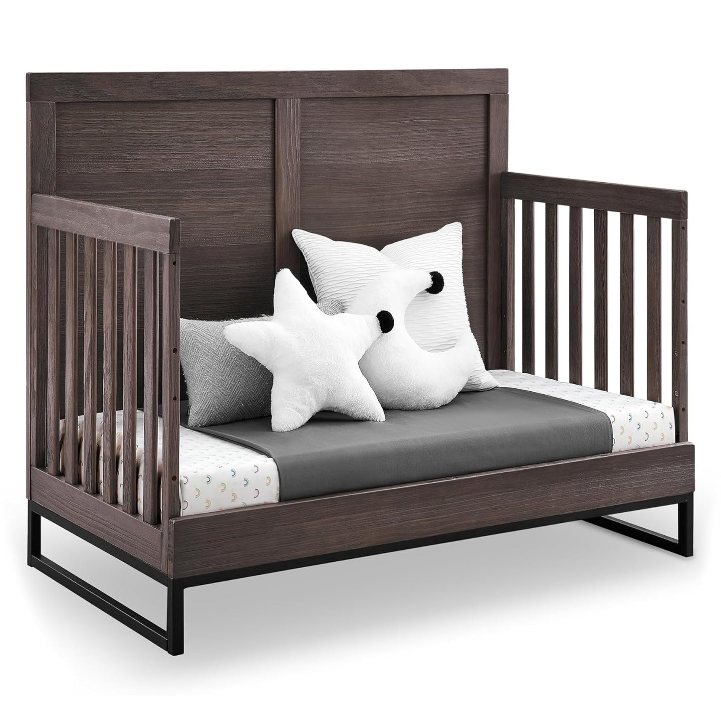 Simmons Kids Foundry 6-In-1 Convertible Baby Crib, Rustic Grey with Matte Black