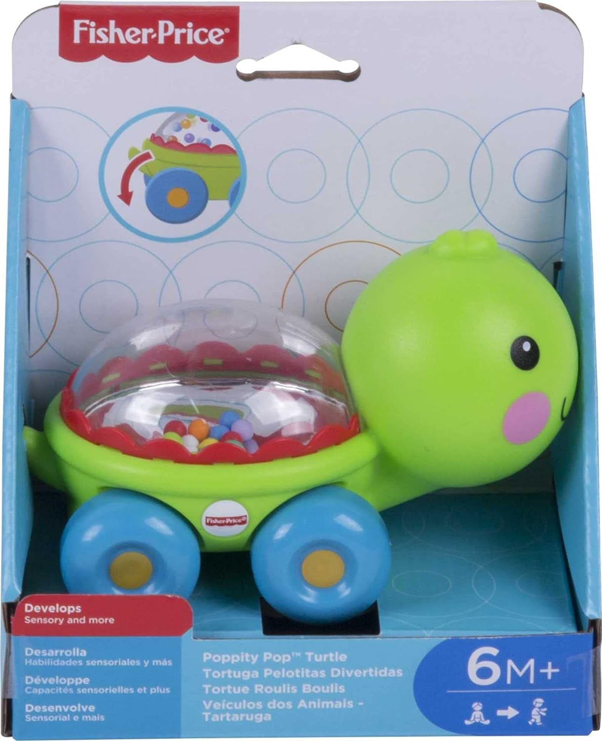 Fisher-Price Baby Crawling Toy Poppity Pop Turtle Push-Along Vehicle with Ball Popping Sounds for Infants Ages 6+ Months​