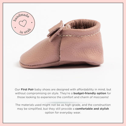 Freshly Picked First Pair Bow Baby Moccasins for Infant and Baby Girls - Leather Baby Moccasins - Soft Sole Baby Shoes, Barefoot Baby Shoes