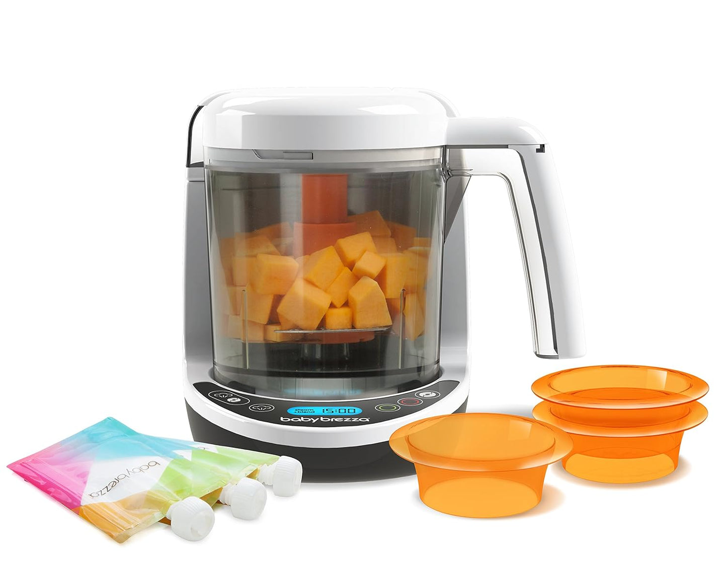 Baby Brezza Small Baby Food Maker Set – Cooker and Blender in One to Steam and Puree Baby Food for Pouches - Make Organic Food for Infants and Toddlers - Includes 3 Pouches and 3 Funnels