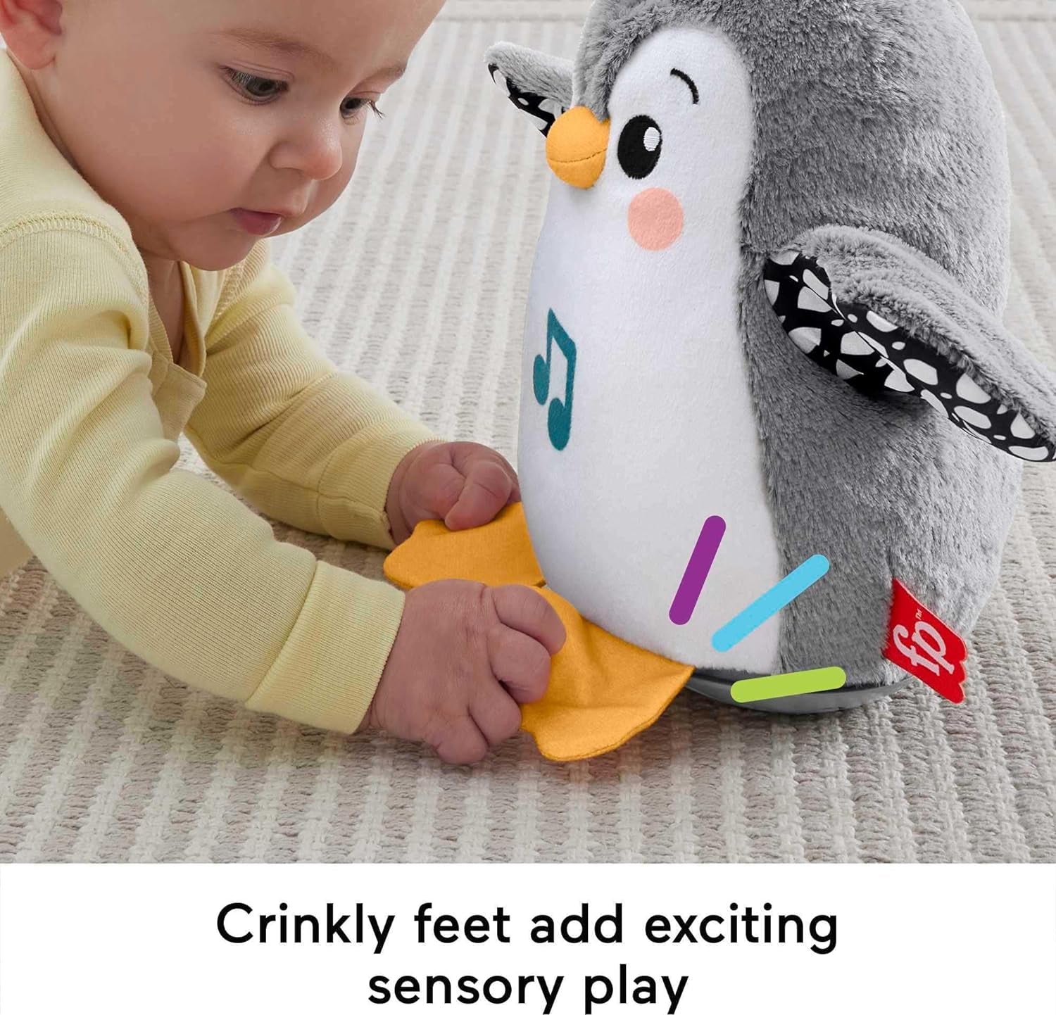 Fisher-Price Baby Tummy Time Toy Flap & Wobble Penguin, Plush with Music & Motion for Sensory Play Newborns Ages 0+ Months