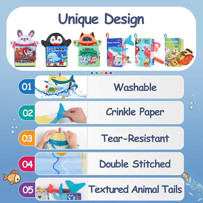 Iplay, Ilearn Soft Baby Books for 1 Year Old, Babies Cloth Animal Book 6-12 Month, Infant Touch Feel Fabric Crinkle Book, Toddler Carseat Crib Bedtime Toy, Newborn Gift 7 8 9 18M 2 3 Yr Kid Boy Girl