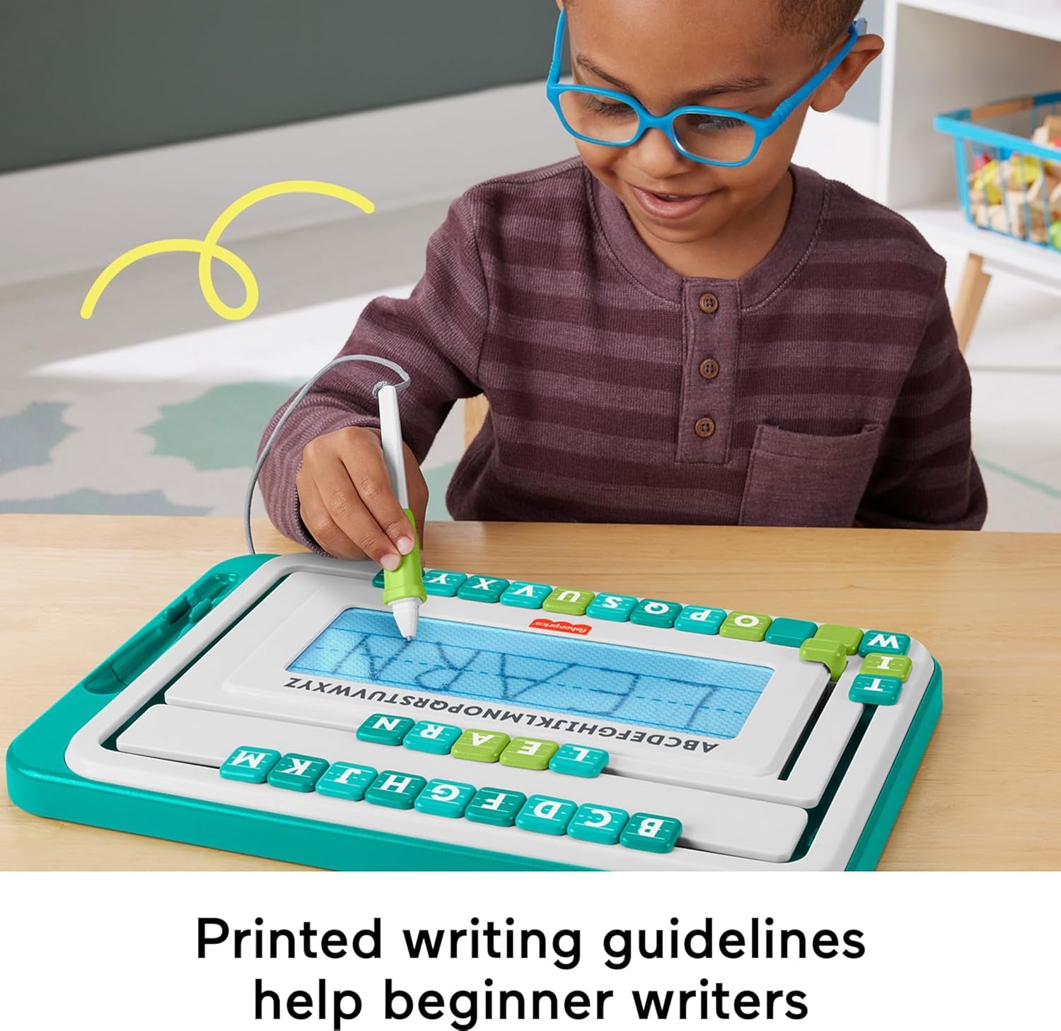 Fisher-Price Preschool Toy Think & Learn Alpha Slidewriter Magnetic Drawing Tablet with Letter Tiles for Kids Ages 3+ Years