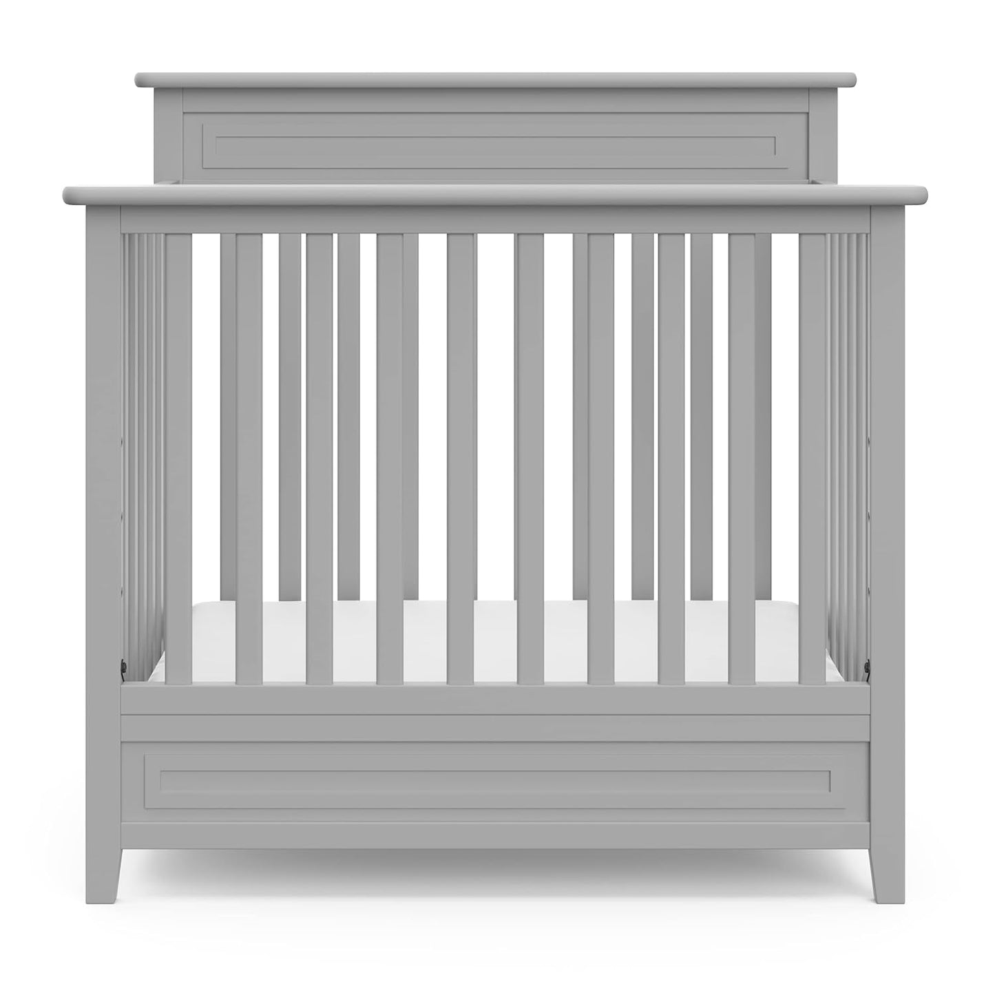 STORKCRAFT Petal 4-In-1 Convertible Mini Crib (Pebble Gray) – GREENGUARD Gold Certified, Converts to Daybed and Twin-Size Bed, Includes Bonus 2.75-Inch Mini Crib Mattress