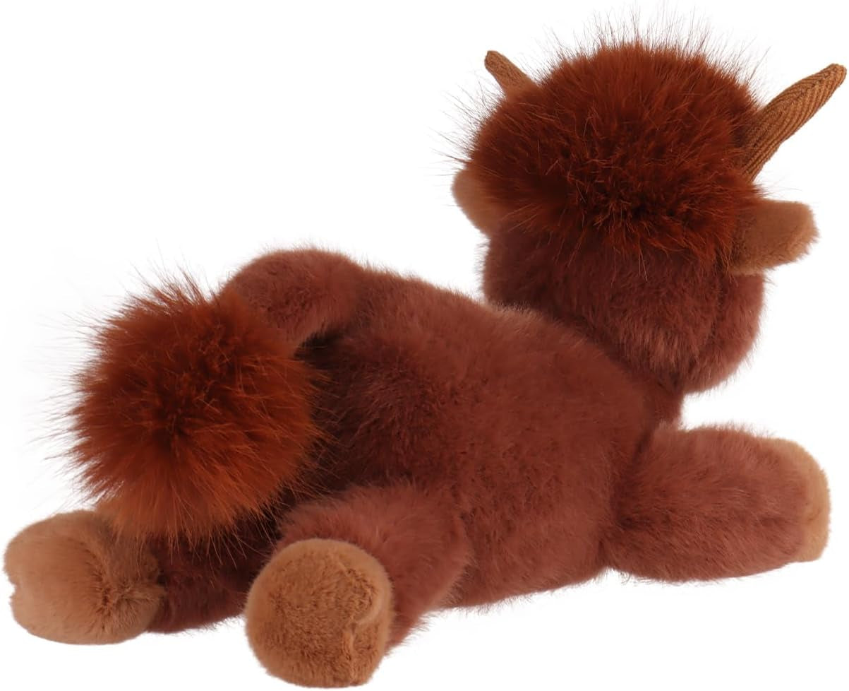 Apricot Lamb Lazy Highland Cow Plush Stuffed Animals for Kids, Soft Cute Plush Toys for Baby Girl and Boy, Fluffy Lazy Highland Cow Brown 11.9 Inches