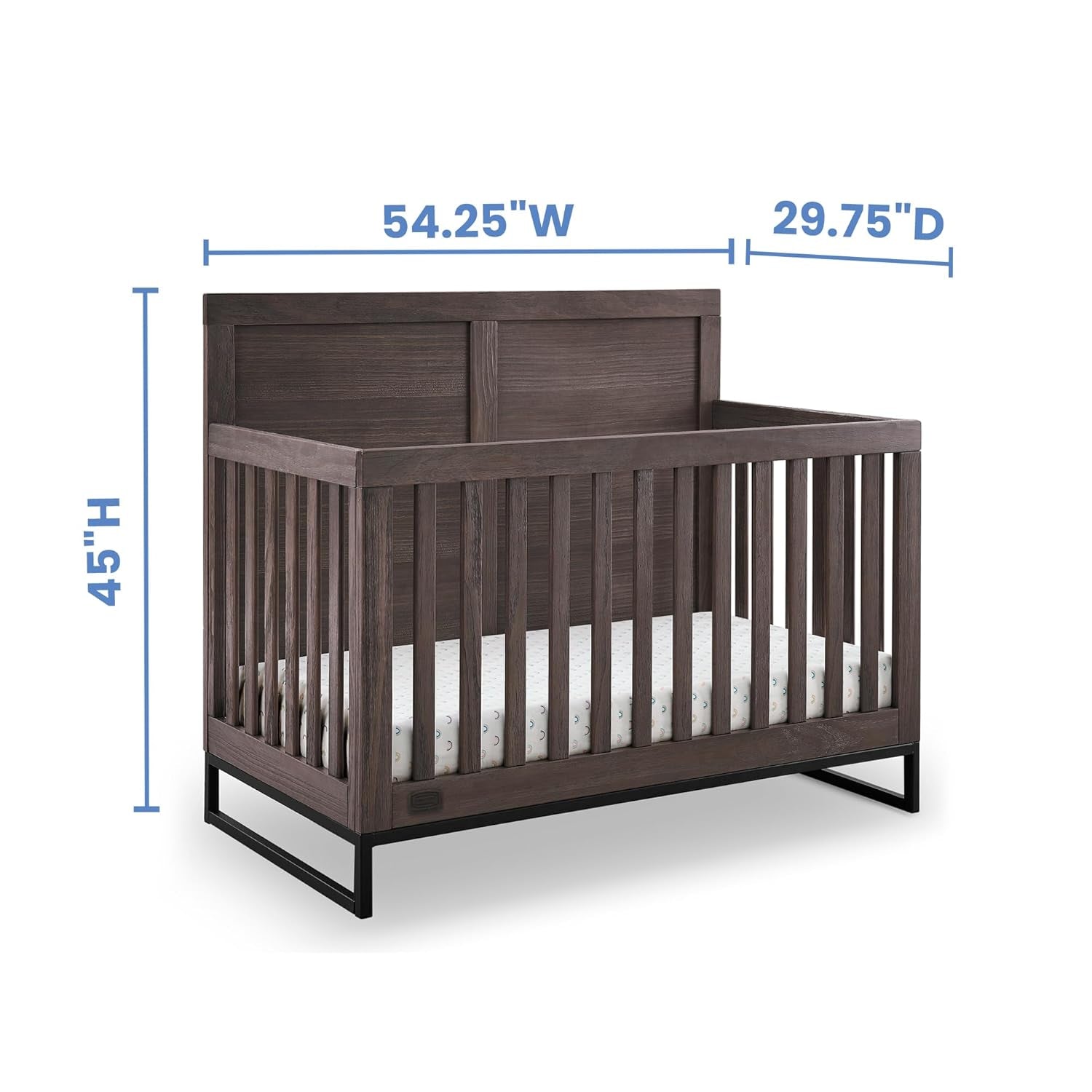 Simmons Kids Foundry 6-In-1 Convertible Baby Crib, Rustic Grey with Matte Black