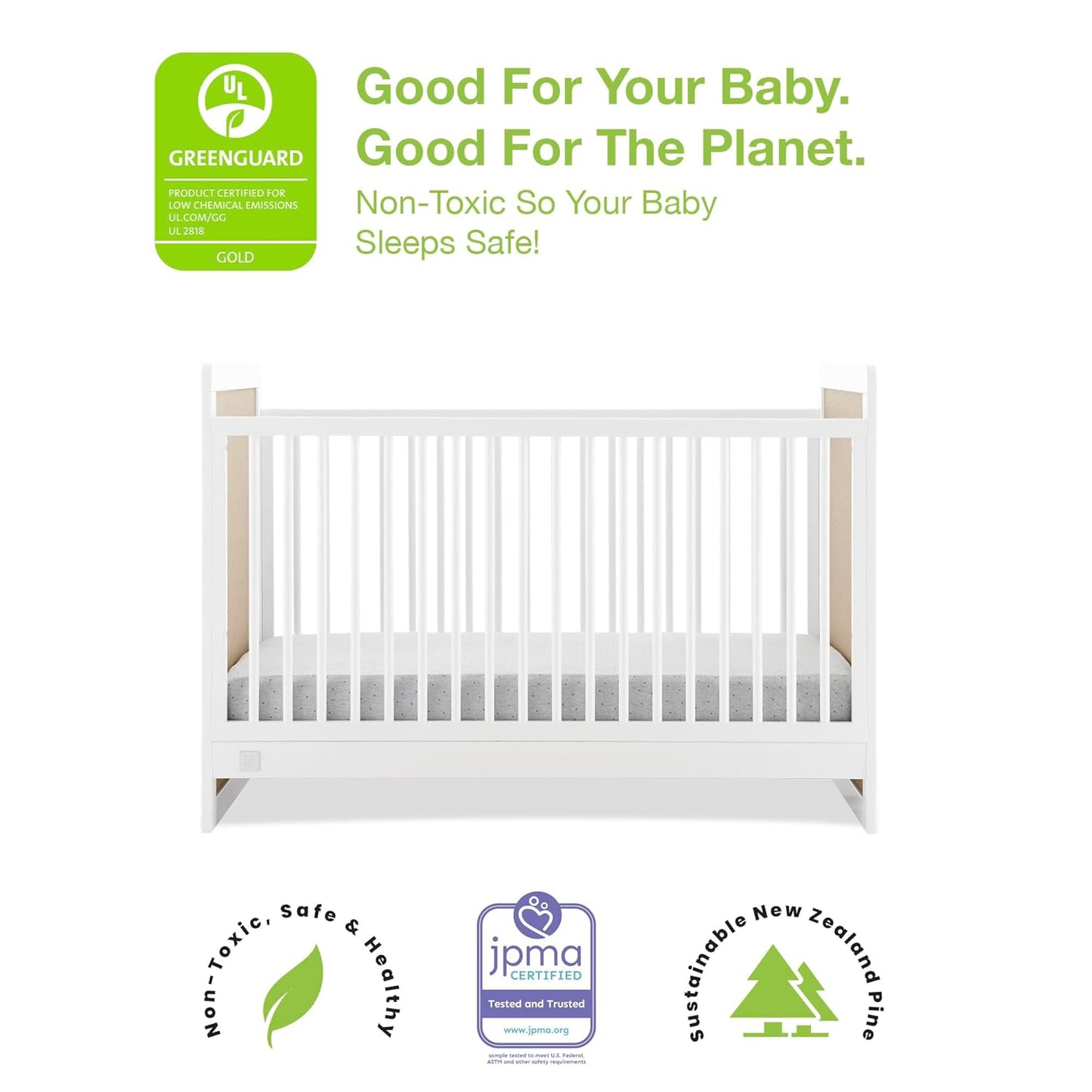 Delta Children Babygap Liam 4-In-1 Convertible Crib + Brannan Bear Bookcase with Bins + Brannan Bear Wall Shelf with 4 Hooks, Sage Green (Bundle)