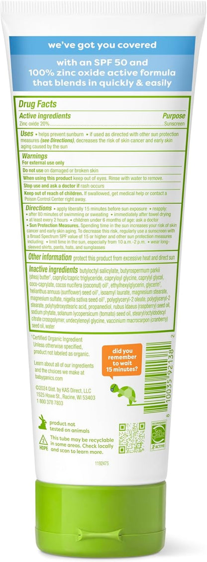 Babyganics SPF 50 Mineral Sunscreen Lotion, Sheer Blend, UVA UVB Protection, Octinoxate & Oxybenzone Free, Water Resistant, Fragrance Free, 8 Oz