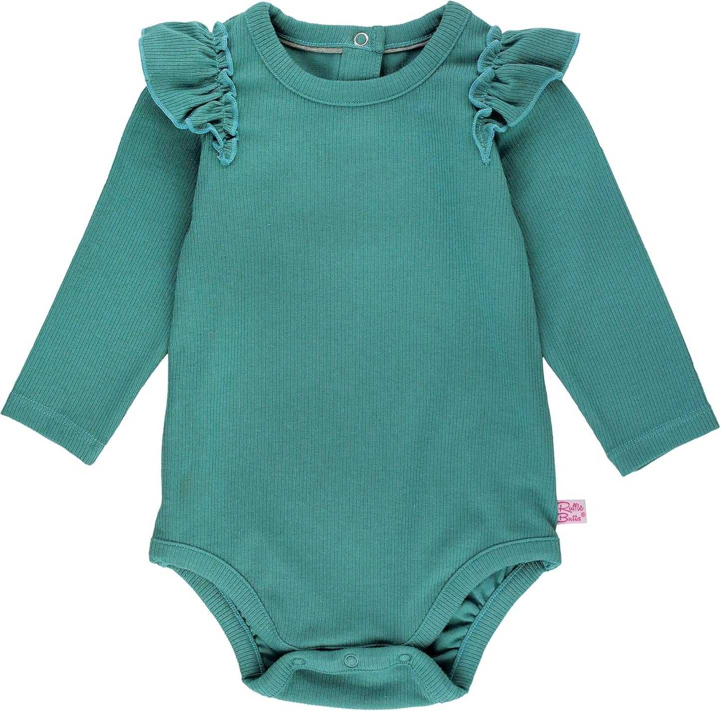 Rufflebutts Brittany Blue Rib Knit Long Sleeve Flutter Bodysuit - 0-3M