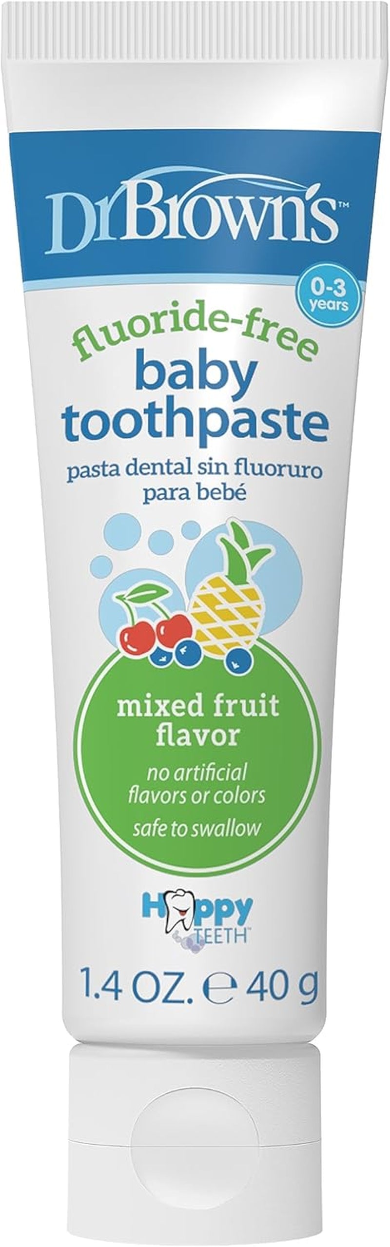 Dr. Brown'S Fluoride-Free Baby Toothpaste,Infant & Toddler Oral Care,Mixed Fruit,1-Pack,1.4Oz/40G,0-3 Years